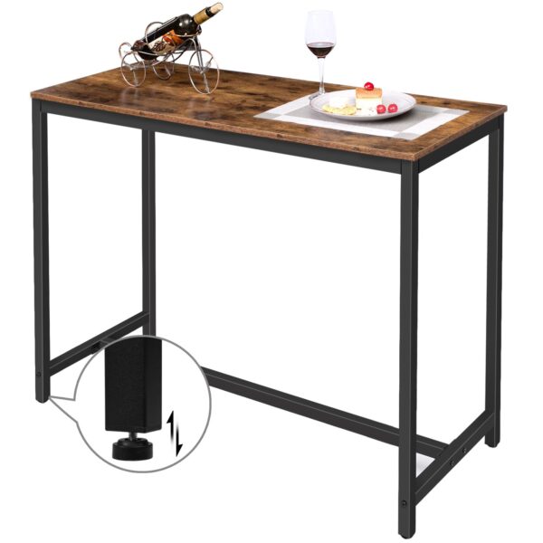 τραπέζι μπαρ, 47.2" ορθογώνιος πίνακας παμπ, τραπεζαρία για σαλόνι, τραπεζαρία, κουζίνα, ρυθμιζόμενα πόδια, ανθεκτικό μεταλλικό πλαίσιο, βιομηχανικός σχεδιασμός, Εύκολη συναρμολόγηση, ρουστίκ