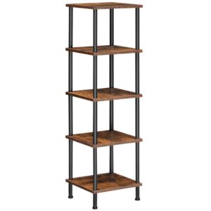 5-tier corner shelf stand, corner square rack display shelf, tall storage rack plant stand, corner bookcase for small spaces, living room, home office, kitchen, rustic brown and black