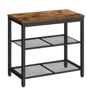 مقعد الأحذية, 3-رف الأحذية الطبقة, مقعد تخزين منظم الأحذية الصناعي, 19.7 بوصة مقعد دخول مع أرفف شبكية, للدخول, غرفة الجلوس, المدخل, تجميع سهل, ريفي براون