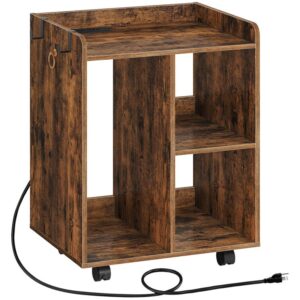 printer stand with power outlet, mobile printer table with storage shelves, 3-shelf rolling printer cart under desk, machine stand with wheels for home office rustic brown