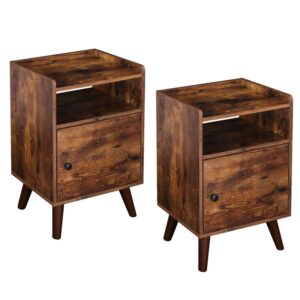 bedside tables set of 2, two nightstands set, bedside cabinet, bed side cupboard with switchable door, open storage shelf, industrial nightstand, for small space, bedroom, wood look, rustic brown