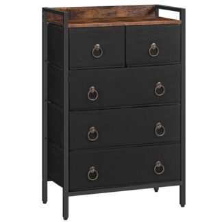 5 commode à tiroirs, commode pour chambre, commode, cadre en acier robuste, plateau en bois, avec des poignées, grande capacité, pour la chambre, salon, vestiaire