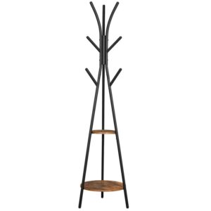 Freestanding Coat Rack Hall Tree with 2 Storage Shelves and 9 Hooks Rustic Brown and Black