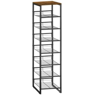 رف الأحذية, رف الأحذية الضيق, رف الأحذية طويل القامة, 8-منظم تخزين الأحذية من الطبقة, تخزين أحذية نحيف مع رف معدني قابل للتعديل, برج الأحذية العمودي للمدخل, صناعي, ريفي براون