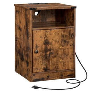 Nachttisch mit Ladestation, Nachttisch mit Aufbewahrungsschrank & USB-Anschlüsse & Power Outlets, Beistelltisch für kleine Räume, Stabil und robust, für Wohnzimmer, Schlafzimmer, Rustikales Braun