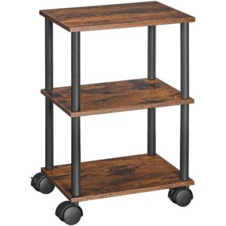 Soporte para impresora, 3-Carro para impresora móvil industrial de nivel debajo del escritorio con estante, Estante para máquinas de servicio pesado con ruedas para el hogar, Oficina, Marrón rústico y negro