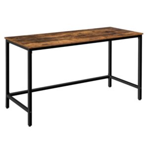 computer desk, 55 inch simple writing desk, industrial office study workstation for home office, sturdy metal frame, easy assembly, rustic brown