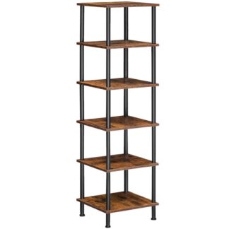 6-scaffale d'angolo di livello, scaffale di visualizzazione a rack quadrata angolare, supporto per impianti di portapacchi alti, libreria d'angolo per piccoli spazi, soggiorno, ufficio a casa, cucina, rustico marrone e nero