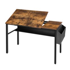 drafting drawing table, tiltable computer desk with interchangeable storage bag and 2 hooks, versatile for painting, writing, studying and reading, stable and practical, easy assembly