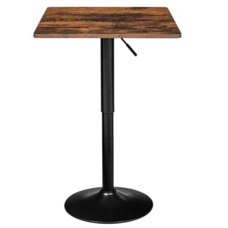 Τραπέζι τετραγωνικής ράβδου, Τραπέζι ψηλού κοκτέιλ, 27"-35.4" Ρυθμιζόμενο τραπέζι παμπ, Πίνακας μπιστρό με βάση, για μπαρ, Καπηλειό, Μπιστρό, Τραπεζαρία, Καθιστικό, Ρουστίκ καφέ και μαύρο