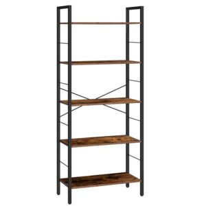 bookshelf, 5 tier open shelf bookcase, standing units with adjustable shelf, stable steel frame organizer, for living room, office, study, rustic brown