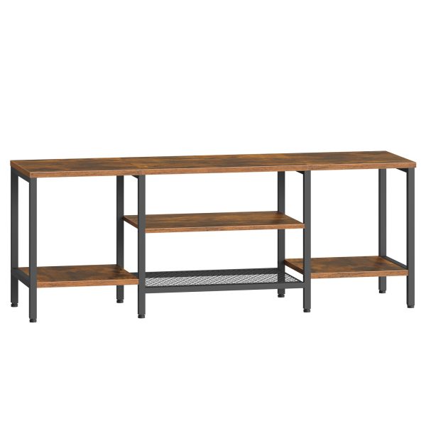 TV Cabinet with 3-Tier Open Compartments, Retro-Braun & Black Multifunctional TV Stand Suitable for TVs Up to 65 Zoll, Industrial-Style Storage Lowboard for Living Room