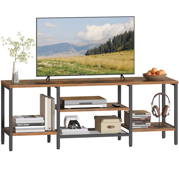 TV Cabinet with 3-Tier Open Compartments, Retro-Braun & Black Multifunctional TV Stand Suitable for TVs Up to 65 Zoll, Industrial-Style Storage Lowboard for Living Room