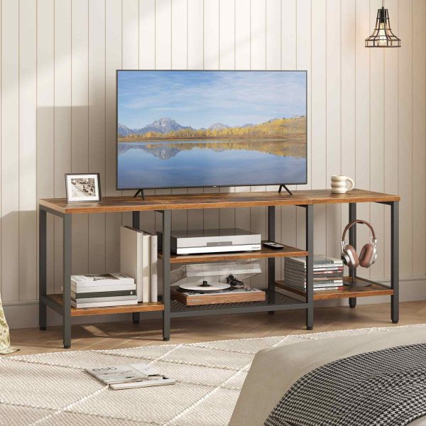 TV Cabinet with 3-Tier Open Compartments, Retro-Braun & Black Multifunctional TV Stand Suitable for TVs Up to 65 Zoll, Industrial-Style Storage Lowboard for Living Room