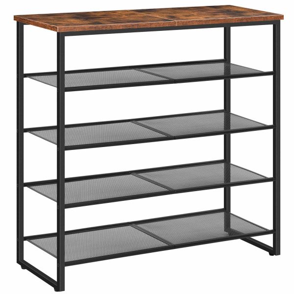 5-Sapateira de nível, Unidade de armazenamento de calçados industriais, Organizador de sapatos durável marrom rústico para 16-20 Pares, Design de economia de espaço, Adequado para entrada, Corredor, Closet e dormitório