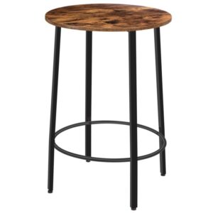 round bar table, high pub table, breakfast table, metal frame with adjustable feet for dining room, kitchen, living room, easy assembly, rustic brown