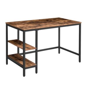 computer desk, 47.2 inch writing desk with adjustable shelf on left or right, office study desk for laptop, sturdy metal frame, for home office, easy assembly, rustic brown and black