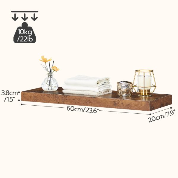Rustic Brown Floating Wall Shelves Set of 2, Hanging Storage Shelves with Invisible Brackets, Suitable for Bathroom, Bedroom, Kitchen, Office and Living Room Decoration