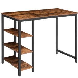 bar table, industrial kitchen table with 3 storage shelves, high rectangular kitchen pub dining coffee table, for living room, dining room, sturdy metal frame, rustic brown