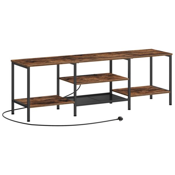 160cm TV Stand Unit, Industrial Media Entertainment Center with Power Outlets and Open Storage Shelves, Рустик Браун & Black TV Cabinet for Living Room and Bedroom