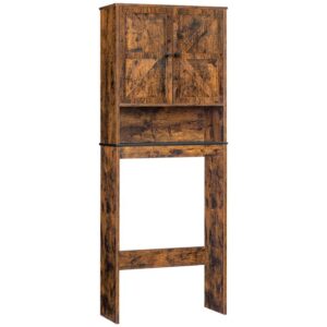 toilet storage rack, over-the-toilet rack with cabinets and adjustable shelves, industrial multi-functional bathroom space saver, easy to assemble, stable, rustic brown
