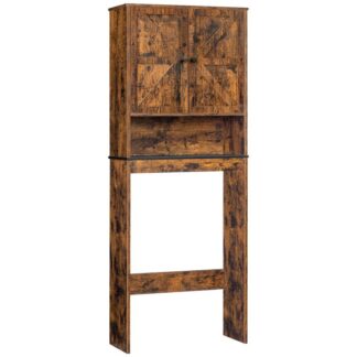 wc -säilytysteline, Kaapit ja säädettävät hyllyt, Teollinen monitoiminen kylpyhuonetilan säästäjä, helppo koota, vakaa, maalaismainen ruskea