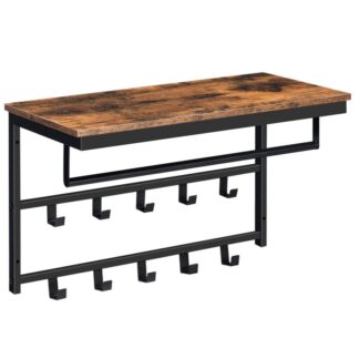 Wieszak ścienny z półką, Półka ścienna z 10 Haki i pręty, 60 x 30 X 42 cm dla przedpokoju, Salon, Sypialnia, Łazienka, Styl industrialny