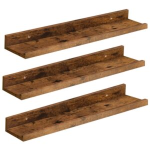 floating shelves, wall shelf set of 3, 23.6 inches hanging shelf with raised edge and invisible brackets, for bathroom, bedroom, kitchen, office, living room decor, rustic brown