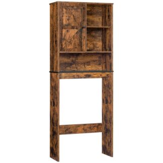 wc -säilytysteline, Yksioven oven yli-kaapit ja säädettävät hyllyt, monitoiminen kylpyhuonetilan säästäjä, helppo koota, teollisuus-, vakaa, maalaismainen ruskea