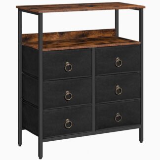 commode pour chambre, 6 commode à tiroirs, Coffre de tiroirs avec une étagère ouverte, cadre en métal fort, commode de rangement, pour la chambre, salon, placard, assemblage facile