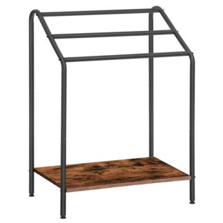 freistehende Handtuchrack für Badezimmer, 23.6" L x 14.2" W x 33,9" H, 3 Tier Deckenregal für Wohnzimmer, Quiltdecke Leiterhalter, Trocknen und Display -Rack, rustikalbraun und schwarz