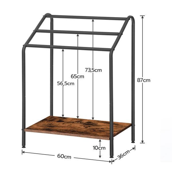 حامل مناشف قائم بذاته مكون من 3 طبقات, ريفي براون & تجفيف متعدد الوظائف باللون الأسود & رف العرض, مناسبة للحمام, غرفة الجلوس, غرفة نوم