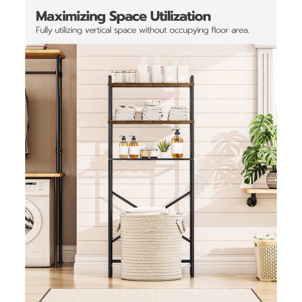 3-Lagringsorganer for frittstående over-toalett, Plassbesparende baderomshylle med justerbare føtter, Verktøyfri montering, Rustikk brun & Svart