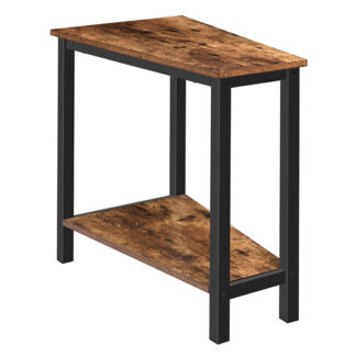 rustic brown wedge end table, recliner wedge side table with storage, industrial triangle accent table for small space, corner, living room, apartment