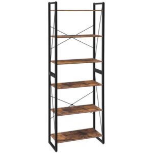 6-tier bookshelf, adjustable storage shelf organizer, 2 in 1 home office bookcase, industrial open shelf bookcase, console table, for living room, office, study, rustic brown