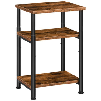 Beistelltisch, Höhenverstellbarer Nachttisch mit Ablageflächen, 3-Tier Hoher Industrie-Beistelltisch, Couchtisch, für Wohnzimmer, Schlafzimmer, Studie, Solide Struktur, Rustikales Braun
