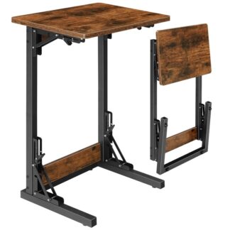 Összecsukható C alakú végtábla, Összecsukható TV -tálca asztal étkezéshez, Csúszik csúsztassa a kanapén oldalsó asztal alá kis helyhez, Hordozható kanapé oldalsó asztal a nappalihoz, Hálószoba, Rusztikus barna és fekete