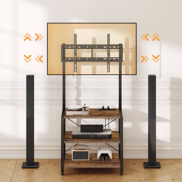 Rolovací televizní skříňka s policemi a prodlužovacím kabelem, Kompatibilní s 32-55 Palcové obrazovky, Multifunkční zábavní centrum pro obývací pokoj & Ložnice, Rustikální hnědá & Černý