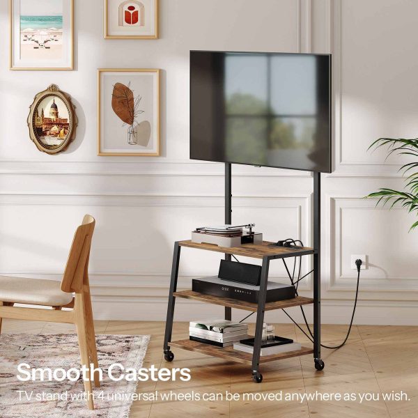 Rolovací televizní skříňka s policemi a prodlužovacím kabelem, Kompatibilní s 32-55 Palcové obrazovky, Multifunkční zábavní centrum pro obývací pokoj & Ložnice, Rustikální hnědá & Černý