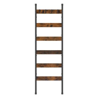 Deckenleiter, 6-Etagen-Handtuchhalter mit Haken, Wandmontierter Deckenständer, Dekoratives Leiterregal, Schals, Industriell, Wohnzimmer, Schlafzimmer, Rustikalbraun und schwarz