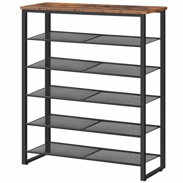 6-Poziomy stojak na buty, Large-Capacity Shoe Organizer, Accommodating 18-24 Pary butów, Durable Stable Shoe Storage Shelf, Nadaje się do przedpokoju, Gabinet, Korytarz, Pokój w akademiku, Styl industrialny, Rustykalny brąz