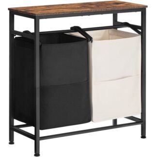 laundry hamper, 26 Mädel (99lWäschekorbket, Wäschesortierer 2 Abschnitt, 2 X TOTE Wäschetaschen, 27.6"l x 11.8"w x 32.3"h, Wäschekammer, Badezimmer, Schlafzimmer, rustikalbraun und schwarz