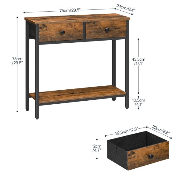 طاولة كونسول صناعية رفيعة مع 2 أدراج غير منسوجة, طاولة تخزين المدخل الضيق, مناسبة للمساحات الصغيرة وغرف المعيشة, ريفي براون & أسود
