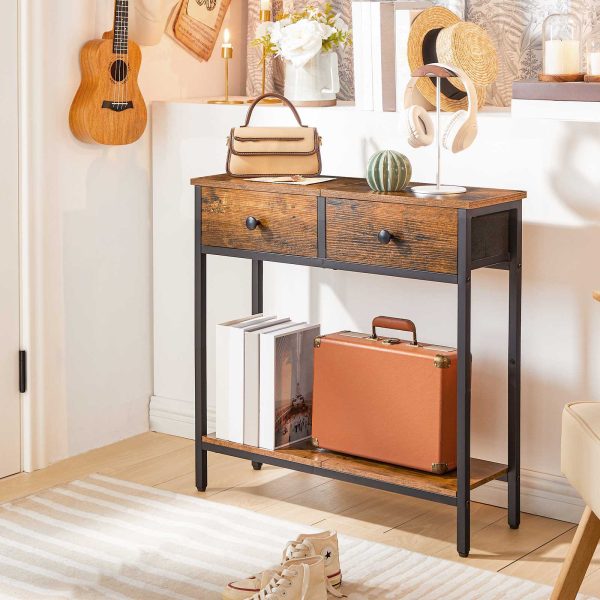 طاولة كونسول صناعية رفيعة مع 2 أدراج غير منسوجة, طاولة تخزين المدخل الضيق, مناسبة للمساحات الصغيرة وغرف المعيشة, ريفي براون & أسود