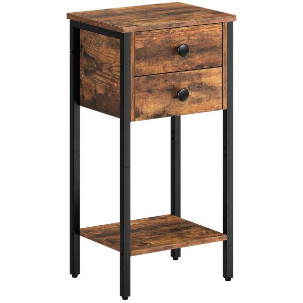 منضدة طويلة, طاولة بجانب السرير مع 2 الأدراج ورف التخزين, طاولة نهاية الهاتف الصناعية للدراسة, غرفة نوم, توفير مساحة الطاولة الجانبية, تجميع سهل, ريفي البني والأسود