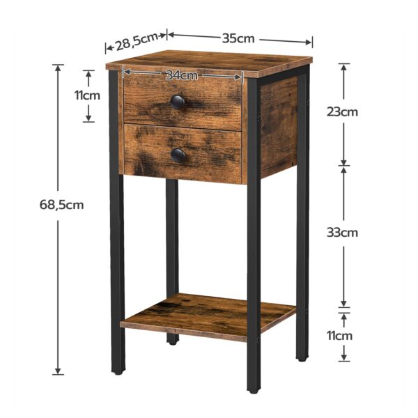 منضدة طويلة, طاولة بجانب السرير مع 2 الأدراج ورف التخزين, طاولة نهاية الهاتف الصناعية للدراسة, غرفة نوم, توفير مساحة الطاولة الجانبية, تجميع سهل, ريفي البني والأسود