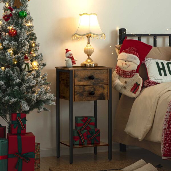 منضدة طويلة, طاولة بجانب السرير مع 2 الأدراج ورف التخزين, طاولة نهاية الهاتف الصناعية للدراسة, غرفة نوم, توفير مساحة الطاولة الجانبية, تجميع سهل, ريفي البني والأسود