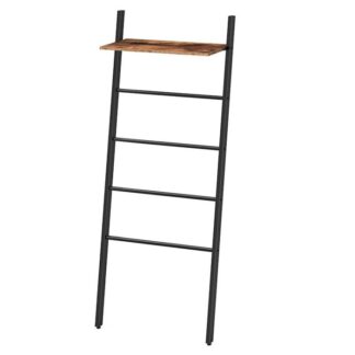 Deckenleiter, 5-Tier Leaning Ladder Quilts Rack mit Lagerregal, 25.2 Zoll breites Handtuchtrocknen und Ausstellungsregal für Badezimmer, Schlafzimmer, Wäschekammer, Metallrahmen, rustikales Braun