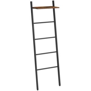 ladder towel rack, 5-tier wall leaning towel rack, blanket ladder shelf, blanket rack with shelf, decorative ladder for bathroom, rustic brown