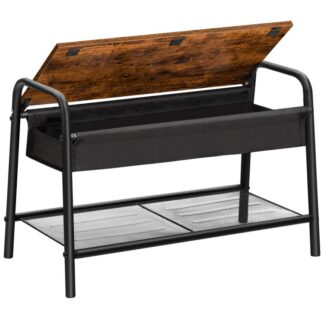 Schuhaufbewahrungsbank, Flip Top -Eingangsbankschuh Rack, Kleine Bank mit Lagerung und Maschenregalen im Eingangsbereich, Flur, Wohnzimmer, Schlafzimmer, Starke Stabilität, Einfache Montage, rustikales Braun